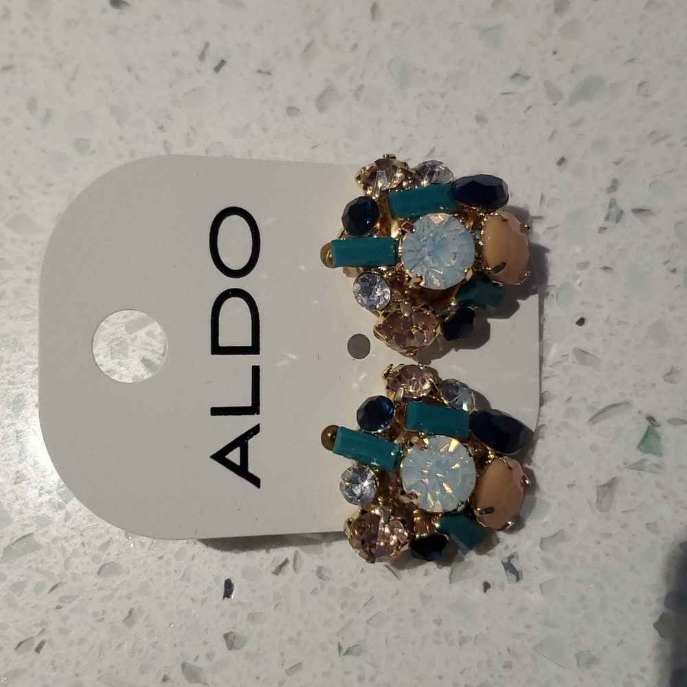 Clustered gems earrings with turquoise, coral, navy, champagne and clear gems